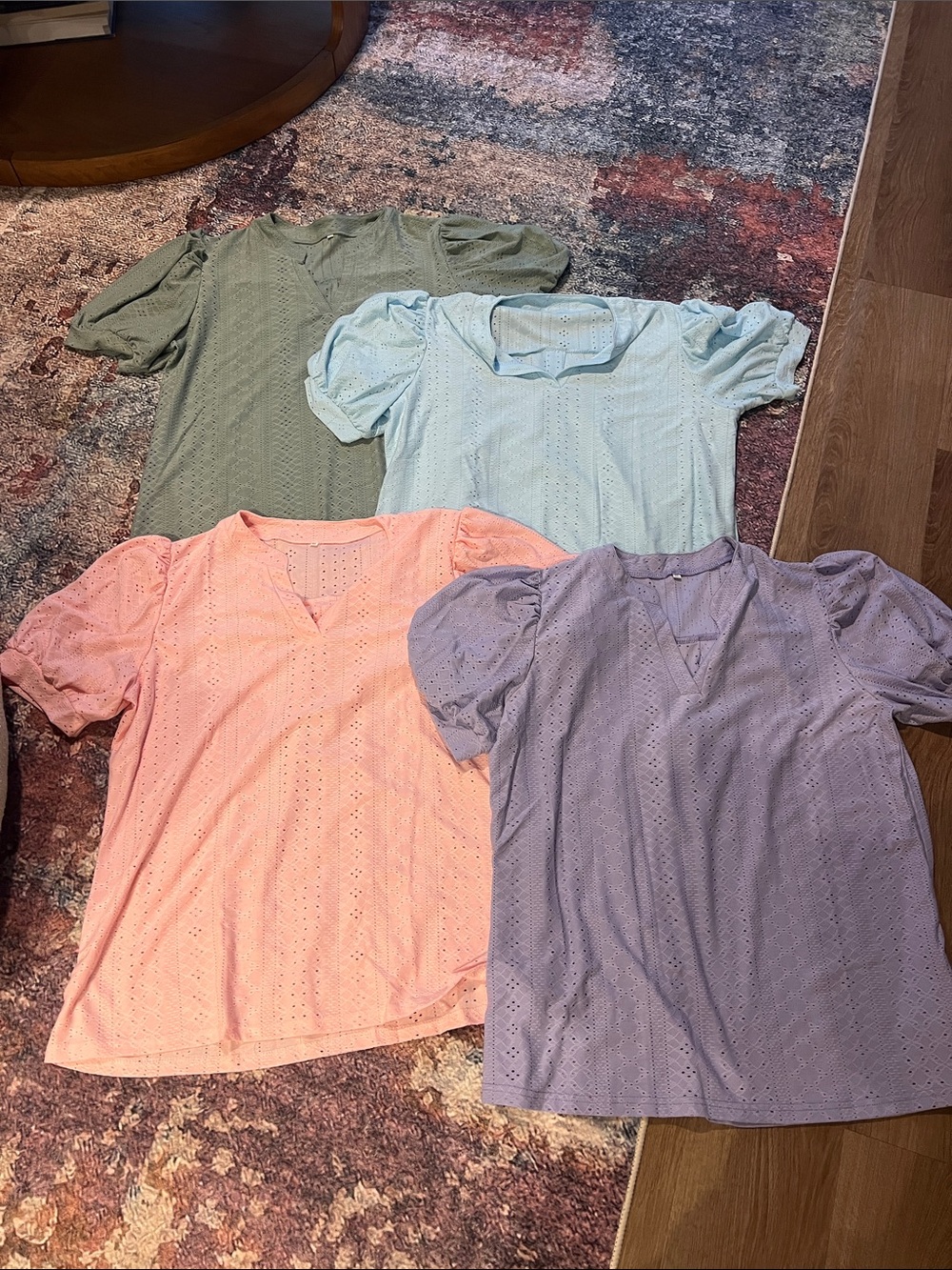 Women's Eyelet Puff-Sleeve Top - Pastel Mix
